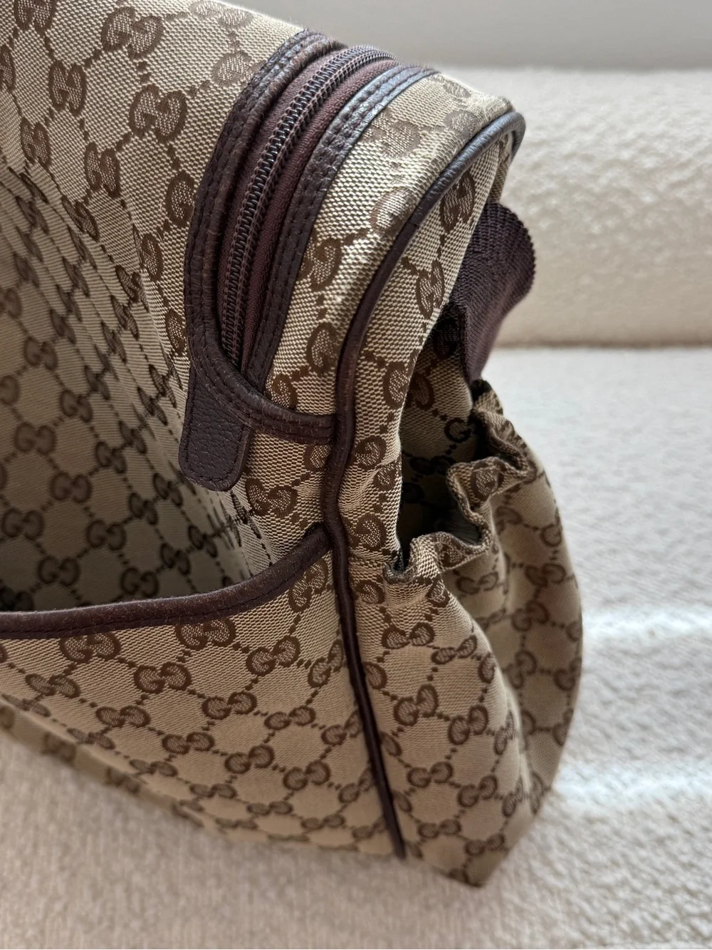 Gucci Diaper Bag Beige/Brown Monogram Messenger Bag with Adjustable Strap